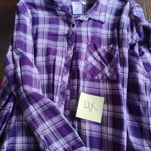 Kirkland Signature Women's Button Down in Purple Plaid